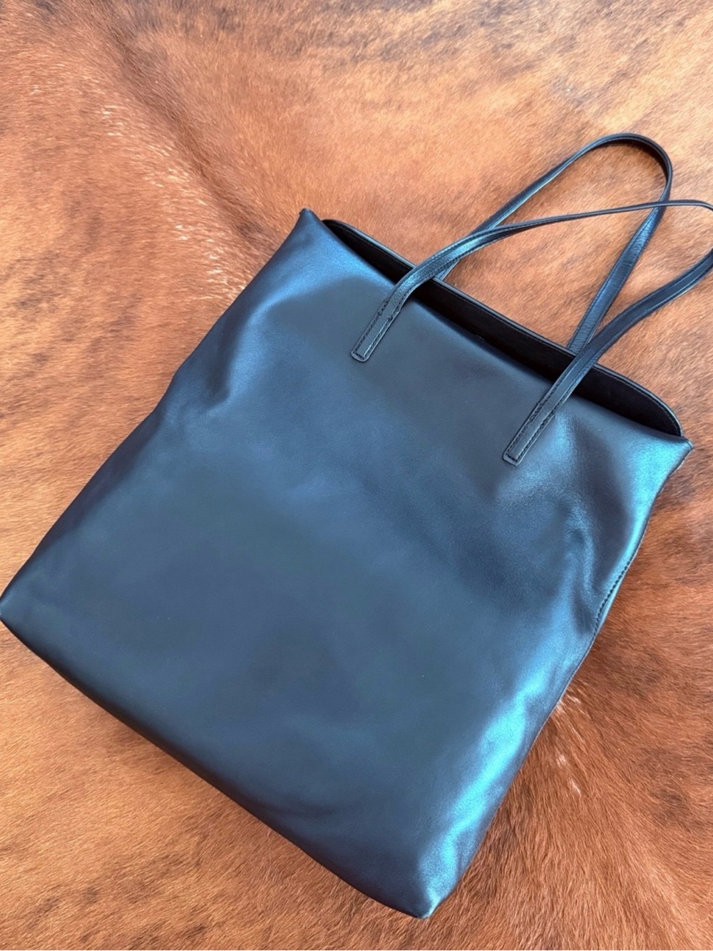 Massimo Dutti Black Nappa Leather Shoulder Tote